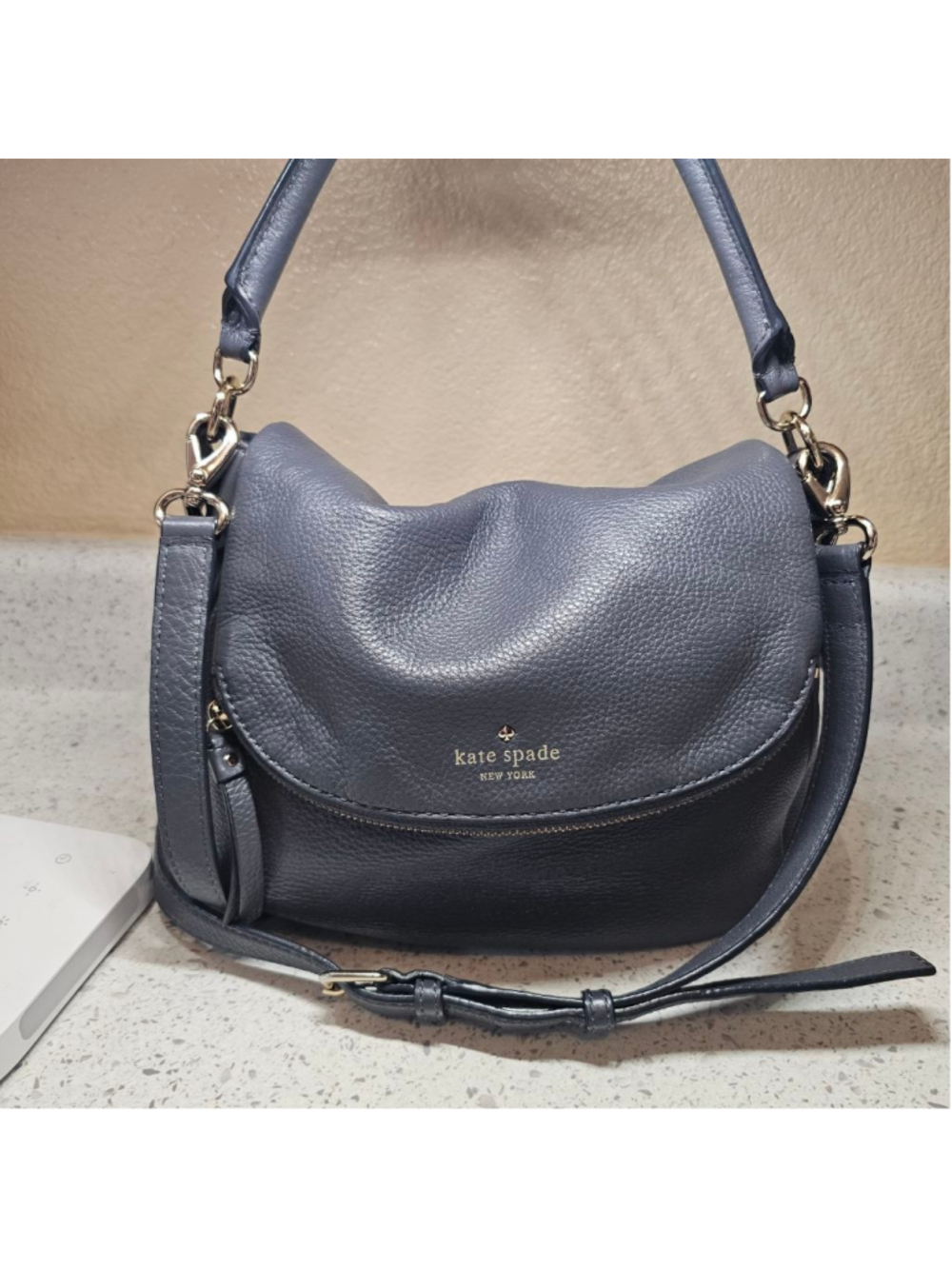 Kate Spade New York Cobble Hill Pebbled Leather Flap Crossbody Bag - Slate Gray